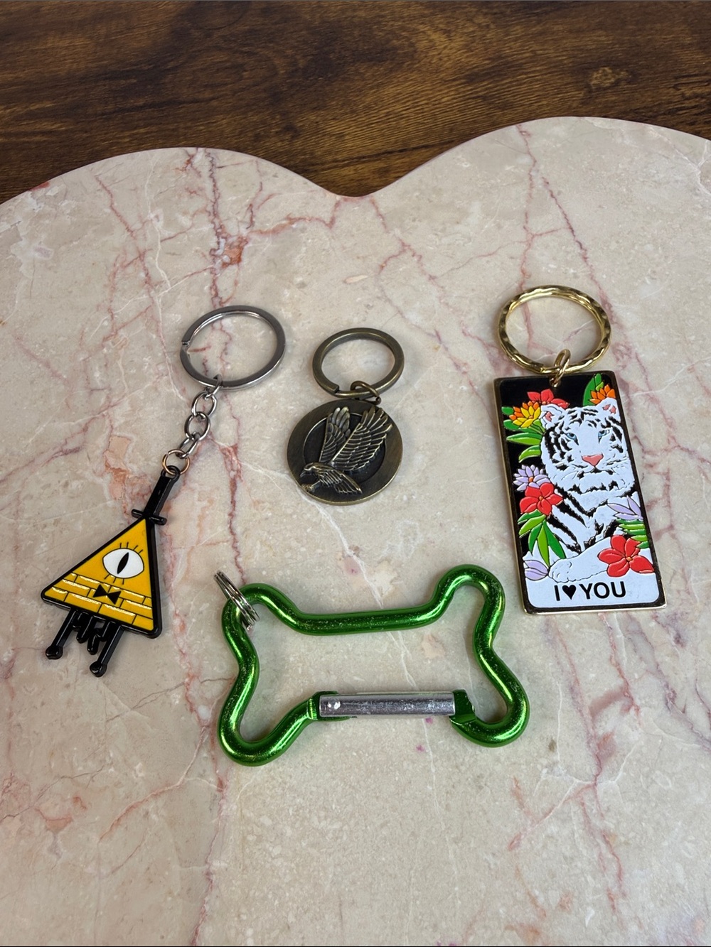 Small Pets Green Bone-Shaped Carabiner Keyring in a keychain bundle of 4